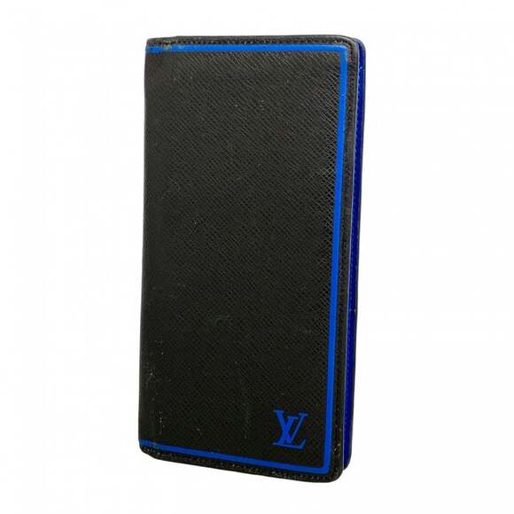 Louis Vuitton Taiga Portefeuille Brazza Long Wallet M63300 Black/Blue Men's